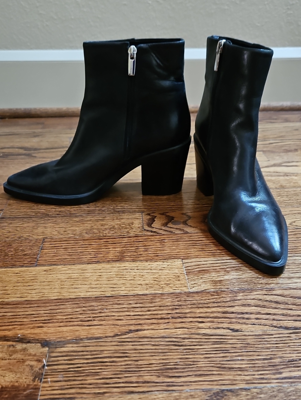 Women’s Black Leather Ankle Boots with Block Heel